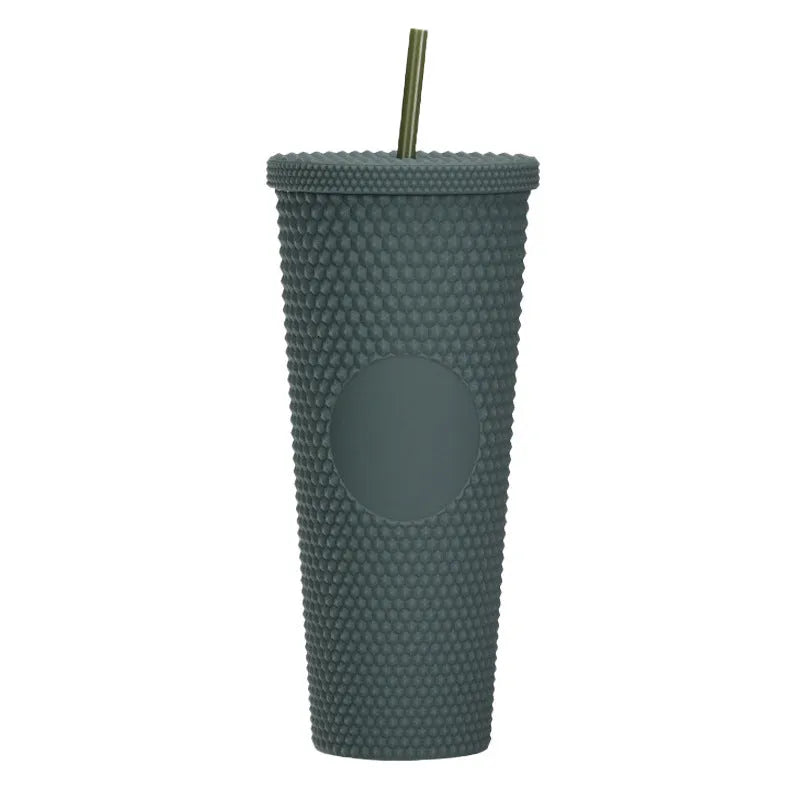 Double Studded Plastic Straw Cup Large Capacity Creative 710ml Durian Cup Portable Diamond Cup - Bellarte Enchanté Double Studded Plastic Straw Cup Large Capacity Creative 710ml Durian Cup Portable Diamond Cup